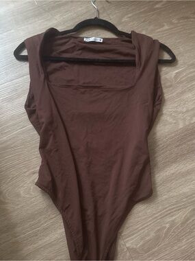 ZARA Chocolate Brown Square-Neck Sleeveless Bodysuit